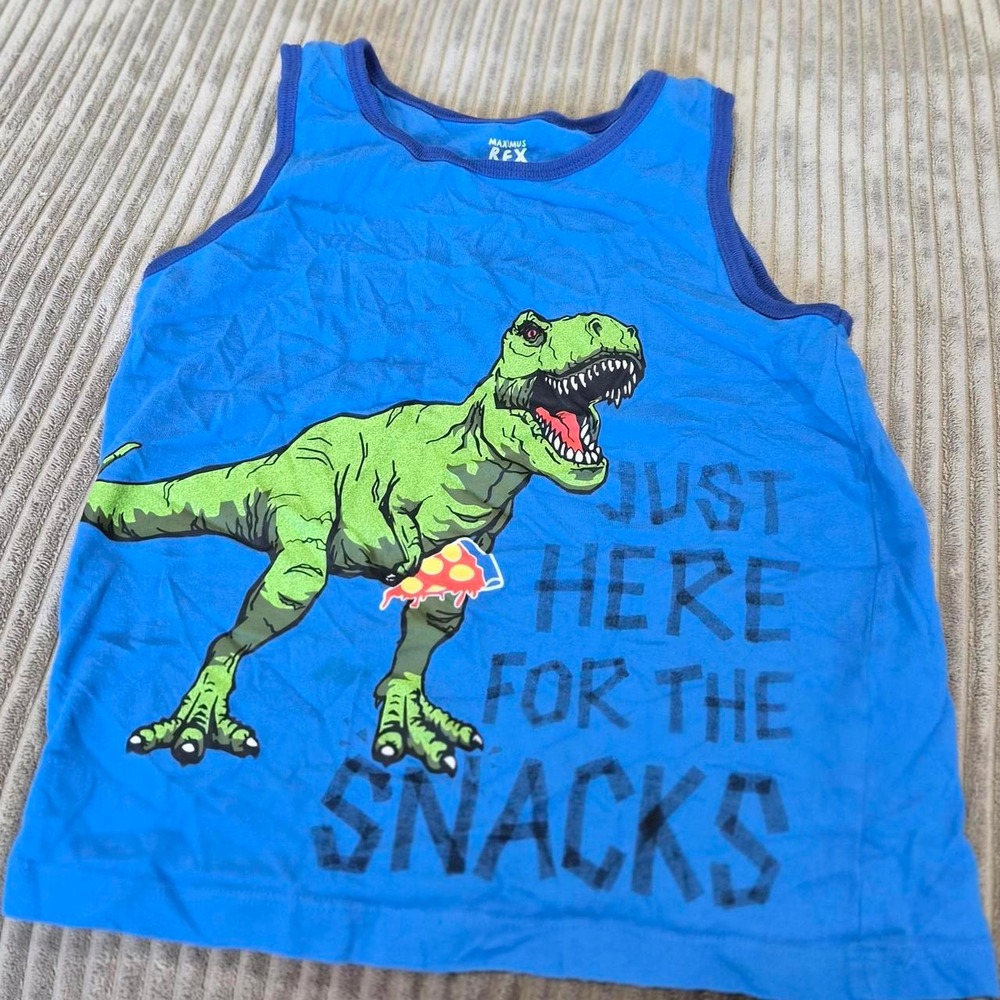 Maximus Rex Boys Blue Dinosaur Pizza Graphic Tank Top Size 7